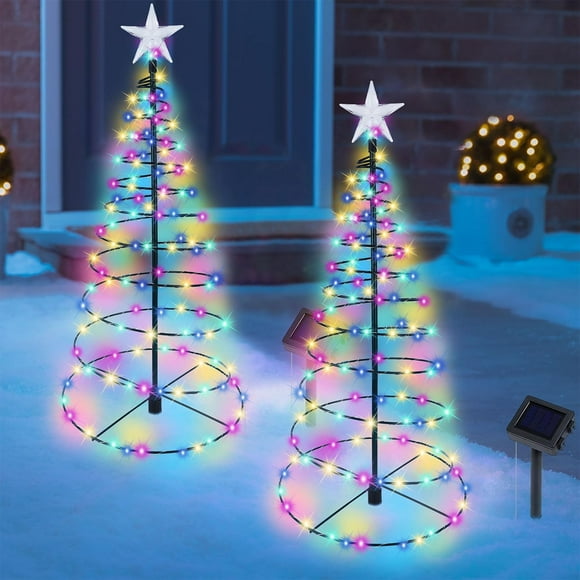 Árboles de Navidad solares en espiral que se dinamizan con luces multicolores
