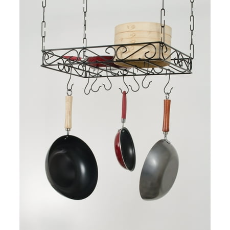 - Concept Housewares, Black Metal Scrolled Iron Kitchen Pot Rack 24x16