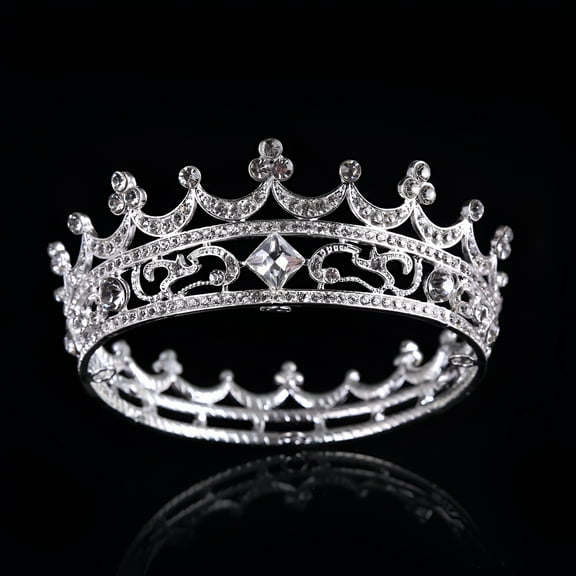 DESIGNICE 4.5cm High Full Crystal King Wedding Bridal Party Pageant Prom Tiara Round Crown