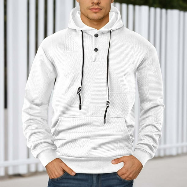 MHFRRA Sudadera con Capucha de Manga Larga para Hombre, Estilo Informal, Deportivo, Holgado, de Color Liso Blanco