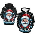 thumbnail image 4 of Adult Christmas Santa Claus Graphic Hoodie, 3D All Over Print Holiday Pullover Sweatshirt with Hood & Pocket, Funny Ugly Christmas Sweater Style, 4 of 7