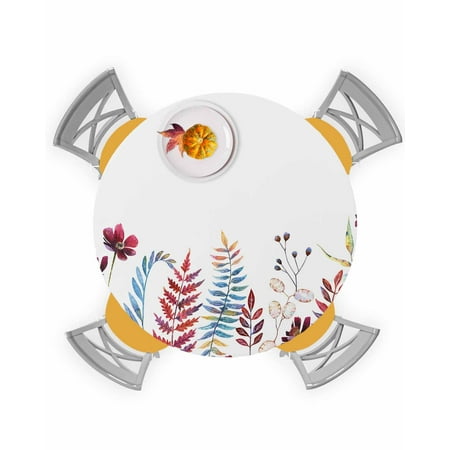 

Round Tablecloth with Elastic Thanksgiving Farmhouse Fall Wildflowers Floral Waterproof Stain-proof Table Cover Wipeable Fitted Table Cloths for 55 -60 Round Tables Dining Kitchen