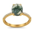 thumbnail image 2 of Natural Green Moss Agate Yellow Tone Silver Size-8 Minimalist Oval Classic Vintage Style CZ Wedding Engagement Rings For Women 925 Sterling Silver Gifts For Her, 2 of 6