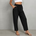 thumbnail image 4 of Besolor Women's Cotton Linen Pants Summer Casual Lace Drawstring Elastic Waist Cropped Trouser with Pockets, 4 of 6