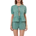 thumbnail image 2 of Musuos Women’s Summer Casual 2 Piece Outfits Puff Sleeve Tie Knot Front Tops + Elastic Waist Shorts Set Loungewear, 2 of 10