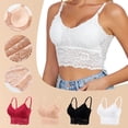 thumbnail image 4 of Gymayou Women Plus Size Lace Bralette Adjustable Spaghetti Straps Longline Tube Top Bra Wireless Floral Lace Camisole White S, 4 of 6
