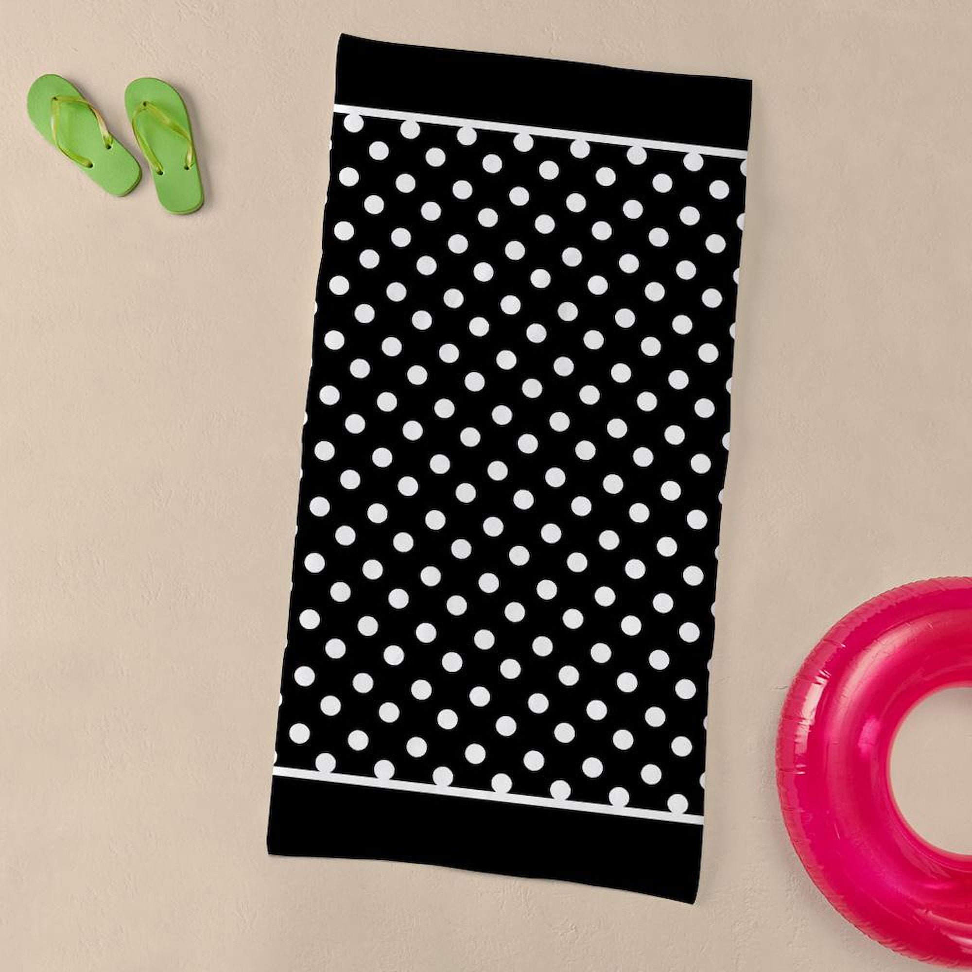 CafePress - Black And White Polka Dots Pattern Background Beac - Large Beach Towel, Soft 30"x60" Towel with Unique Design