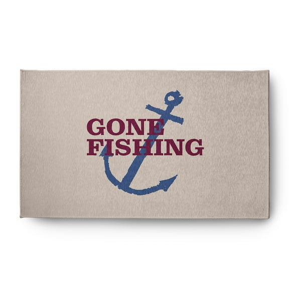 3' x 5' Simply Daisy Gone Fishing Beach Style Chenille Area Rug, Maroon Red