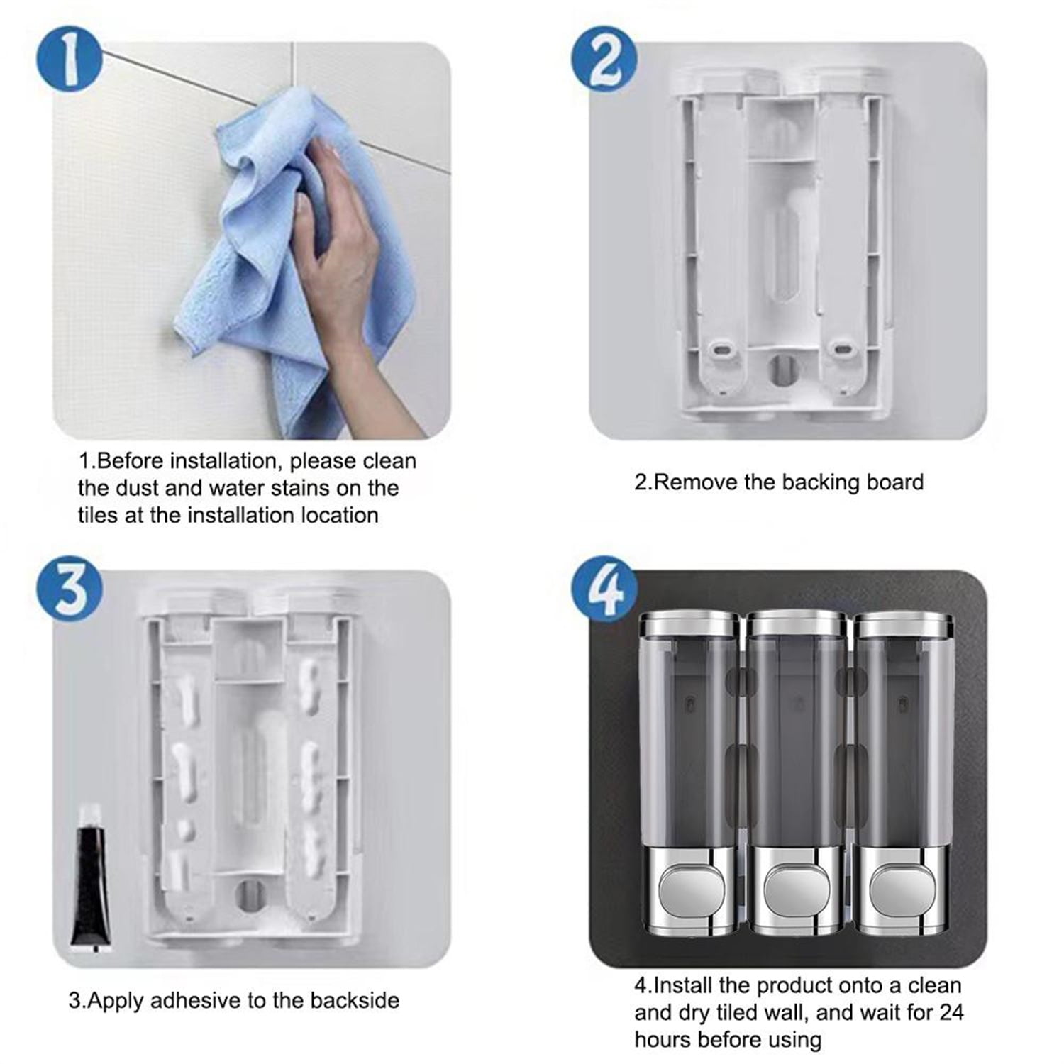 Shower Soap Dispenser 3 Chamber, Dingrich Wall Mounted Shampoo and Conditioner Dispenser with Labels, 400ml Large Capacity Shampoo Dispenser Set for Bathroom, Hotel, Kitchen, RV - Black