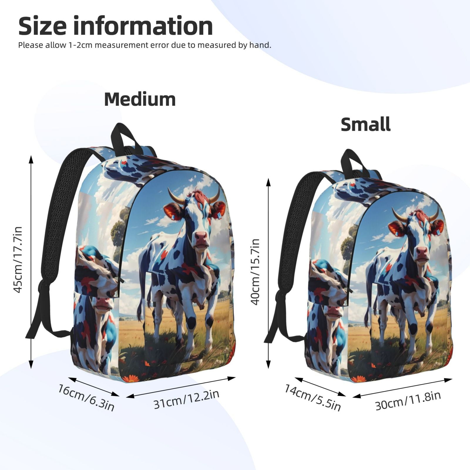 Picia Colorful Cow Pasture Printed Canvas Daypack - Stylish and Durable Vintage Compact Backpack - Class, Work, Travel, or Laptop Bookbag,Organized Compartments-Small