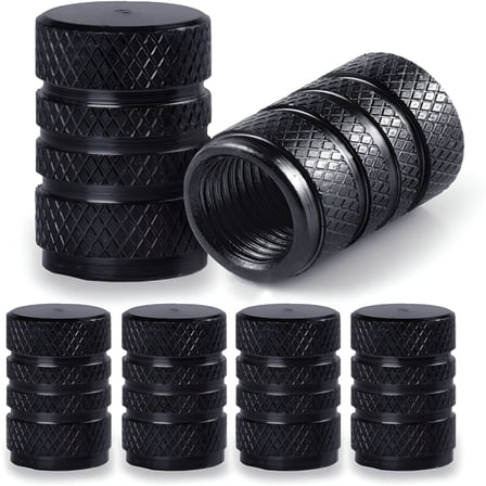 MELIVO Tire Valve Stem Caps 4 Pack - Wheel Valve Stem Covers, Aluminum Alloy Car Tire Caps with Dust Airtight Seal - Universal Tire Air Cap for Bicycle, Cars, SUVs, Bike, Trucks, Motorcycle - Black