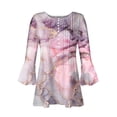 thumbnail image 4 of DPTALR Women's Casual Trumpet 3/4 Sleeve Printed Buttoned Basic Ruched Corset Tunic Tops Pleated T-shirts Blouses, 4 of 5