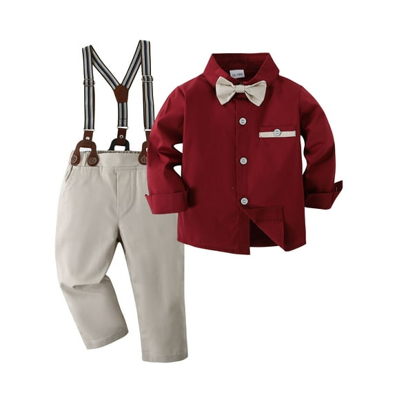 Toddler Boys Gentleman Outfit Suits Baby Party Clothes Set Shirt Suspender Pants Bowtie 12 Months-5T