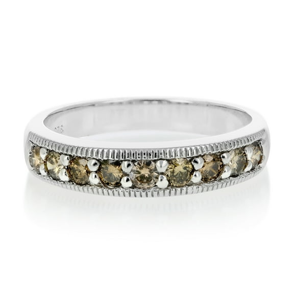 Vir Jewels 1/2 CTTW Champagne Diamond Wedding Band Ring with Milgrain .925 Sterling Silver Size 8