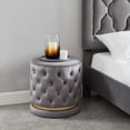thumbnail image 3 of Contemporary Velvet & Metal Round Swivel Ottoman in Grey & Gold, 3 of 3