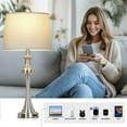 thumbnail image 2 of Cinkeda Modern Table Lamp Set of 2 with USB C+A Ports AC Outlet for Bedroom Living Room 28.75 Tall 3 Way Dimmable Touch Bedside Nightstand Lamps Silver, 2 of 6