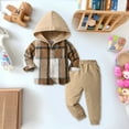 thumbnail image 2 of UYYX Boys Clothes 3T Boys Shirts Toddler Boy Clothes Plaid Hooded Shirt - 2 Piece Outfit: Button Front Toddler Hoodie & Sweatpants Set, 2 of 9