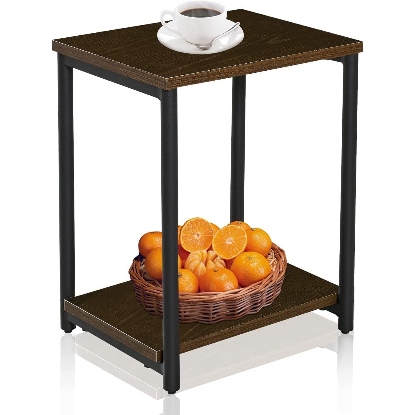 Kepooman 2-Tier End Table for Living Room Bedroom, Narrow Storage Nightstand for Sofa Couch, Industrial Slim Side Table with Storage Shelf, Brown