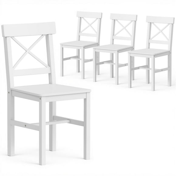 HOMCOM Farmhouse Wood Dining Chairs Set of 4 with Cross Back, White