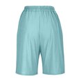 thumbnail image 7 of Womens Linen Shorts Knee Length with Pockets Elastic Waist Wide Leg Short Pants Lightweight Comfy Beach Fashion (M, Light Blue), 7 of 7
