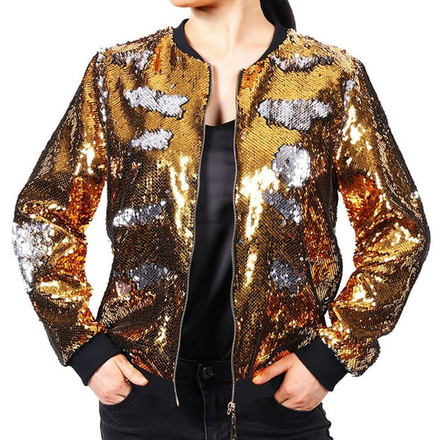 Veste d'Été pour Femmes, Veste à Paillettes Scintillantes Manteau de Baseball Élégant Mode
