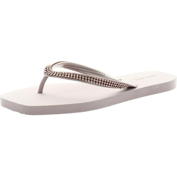 Nine West FLIPS8 White Rhinestones Slip On Flat Flip Flops Thong Beachy Sandals (White, 6)