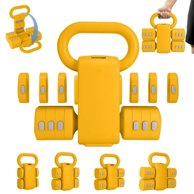 Kit de Pesas y Mancuernas Regulables, Kit Mancuernas 2 en 1 Multiuso de 5 Kg, para Entrenamiento de Ejercicio en el Gimnasio en Casa, Entrenamiento Y Gimnasio Para Hombres Y Mujeres (Amarillo)