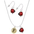 thumbnail image 1 of Delight Jewelry Goldtone Capital Letter - F - Pebble Disc - Red Lucky Ladybug Necklace and Dangle Earrings Set, 1 of 6
