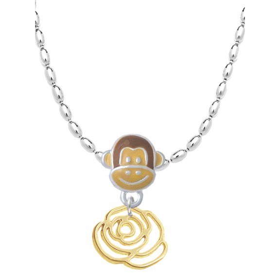 Delight Jewelry Goldtone Small Rose Outline Mia Monkey Charm Necklace