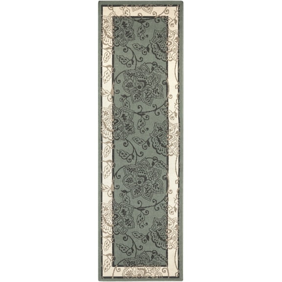 Livabliss Alfresco Botanical Runner Area Rug, Sage/Black ,2'5" x 7'10"