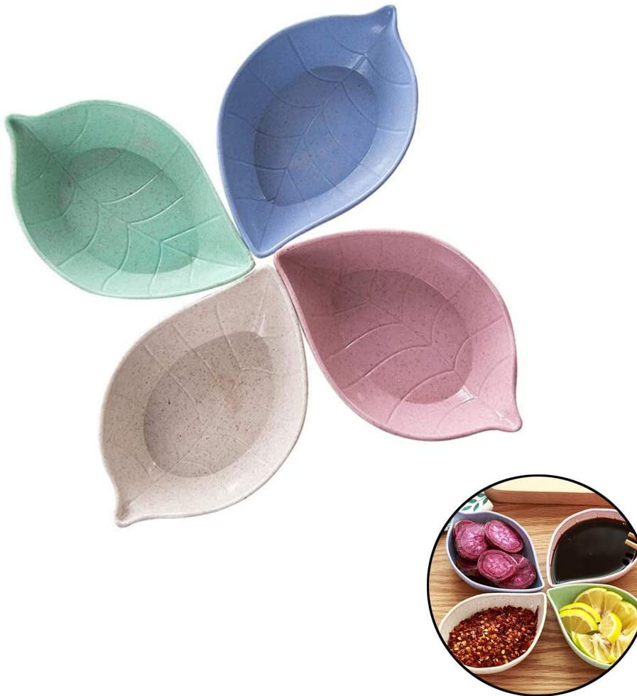 8 Pack Seasoning Dish Wheat Straw Multipurpose Leaf-Shape Dipping Sauce Saucers Dipping Sauce Saucers for Paste Jam Sushi Assorted Serving Snacks Tomato Sauce and Other Party Dinner 
