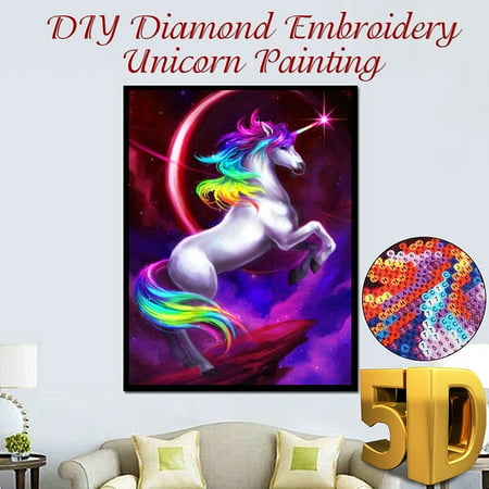 - 5D DIY Oil Canvas Crystal Diamond Jewelry Home Wall Decor Art Painting Picture by Number Kit +Accessories, Full Drill Unicor n Animal Embroidery Cross Stitch Rhinestone Craft