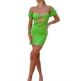 thumbnail image 2 of Franhais Women Summer Bodycon Dress, Off Shoulder Cutout Pleated Chest Short Sleeve One Piece, 2 of 5