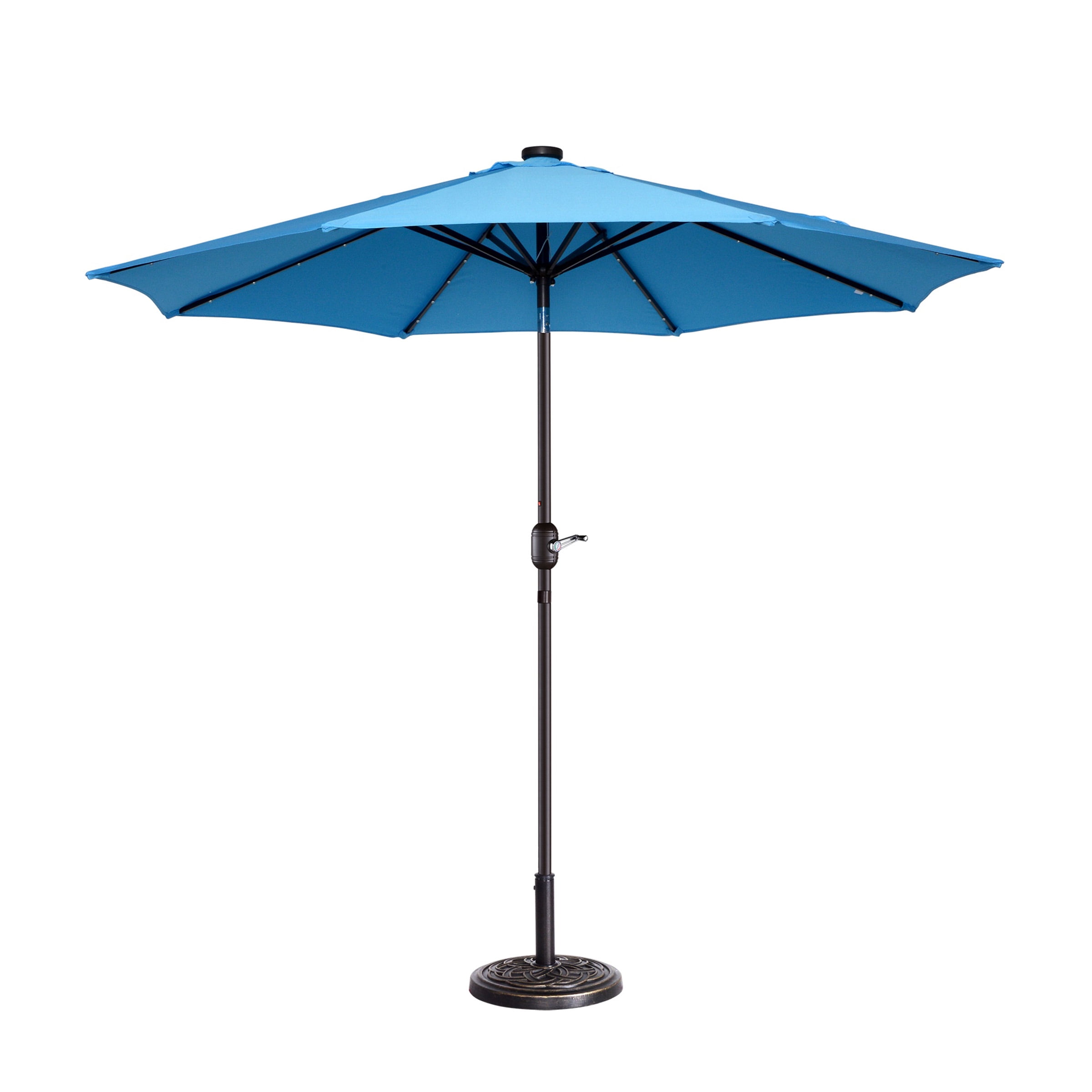 Villacera 9 Led Lighted Outdoor Patio Umbrella With 8 Steel Ribs And Push Button Tilt Solar Powered Market Umbrella Blue Walmart Com Walmart Com