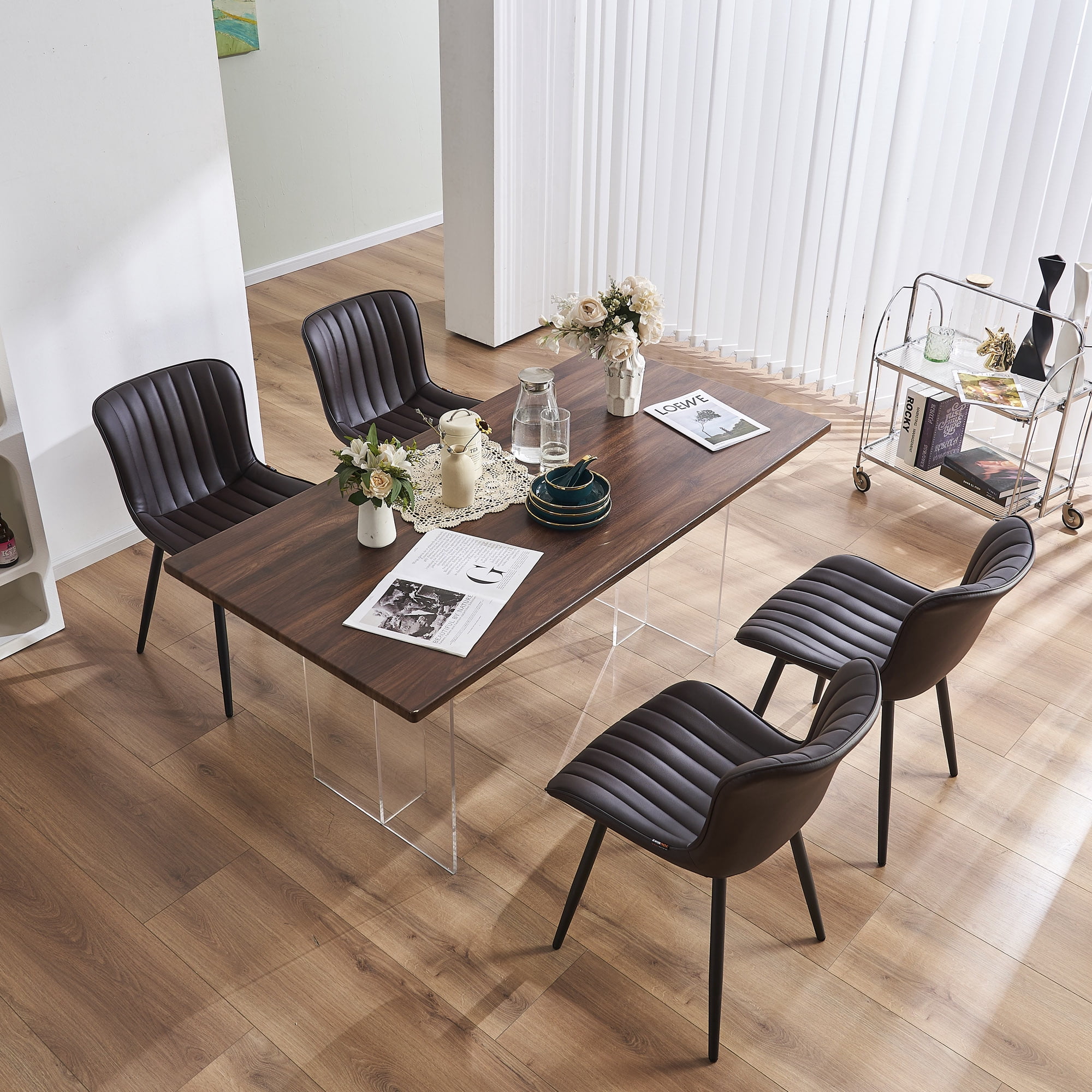 YOUNIKE Soft Dining Chair Set of 2 Brown Faux Leather Upholstered Full Back Side Chair