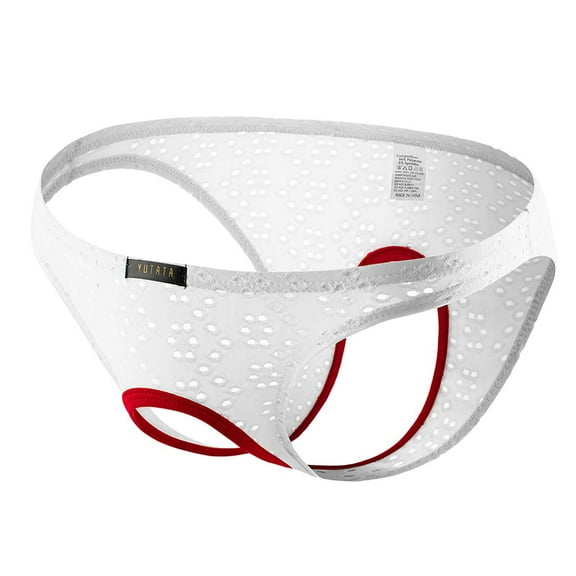 Penkiiy Men Casual Fashion Solid Sexy Cutout Open File Ice Silk Briefs Sexy Underwear for Men for Valentine L White On Clearance