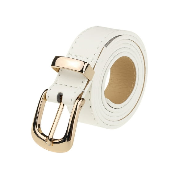 Cinturón de cuero sintético para mujeres con hebilla dorada/plata, cinturones casuales de 0.9" de ancho para jeans, pantalones y vestidos 42.1x0.9" (LxA) hebilla dorada-blanca
