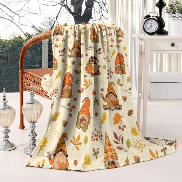 Fall Blanket 50x60 Inch, Gnome Maple Leaf Fall Harvest Farmhouse Soft Warm Cozy Blanket, Fall Throw Blanket for Sofa Bedroom Chair and More