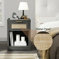 OAKHAM Rattan Nightstands Set of 2 with Charging Station, Boho Bedside Table with Drawers, End