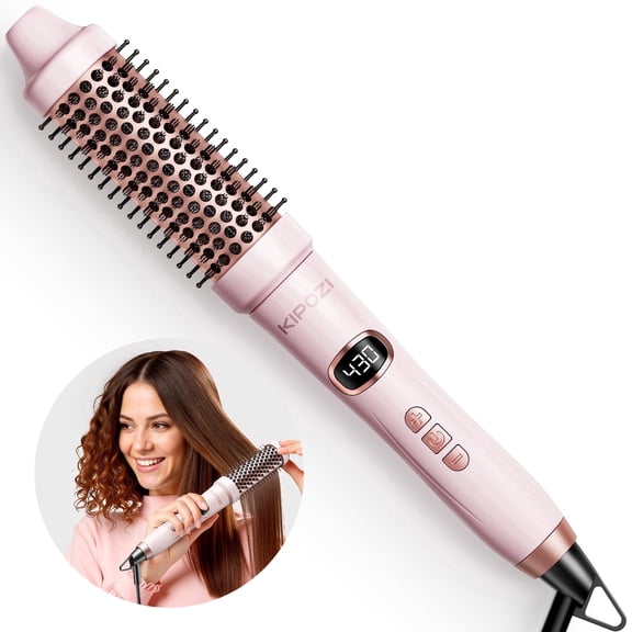 KIPOZI 1.5" Thermal Brush, Curling Iron Brush for Salon Blowout at Home, Thermal Round Brush Creates Smooth Straight Hair OR Natural Curls, Dual Voltage, Auto Shut-off, Gift for Women, Pink