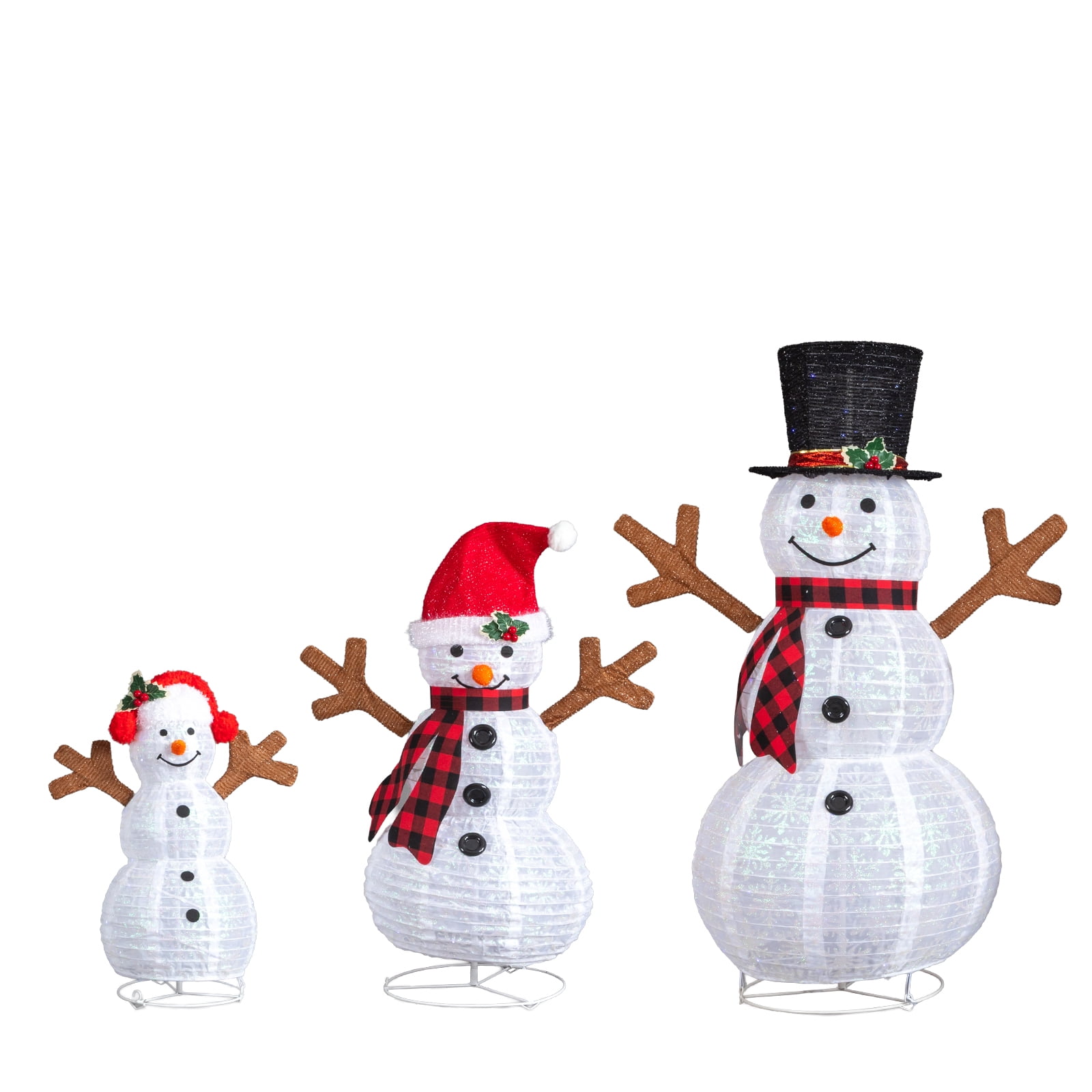 Astoutdoor Set of 3 Lighted Snowman Family Christmas Yard Decorations, 4 ft 3 ft 2 ft Pre-lit Pull Up Snowman with 270 White LEDs, for Indoor Outdoor Holiday Decor