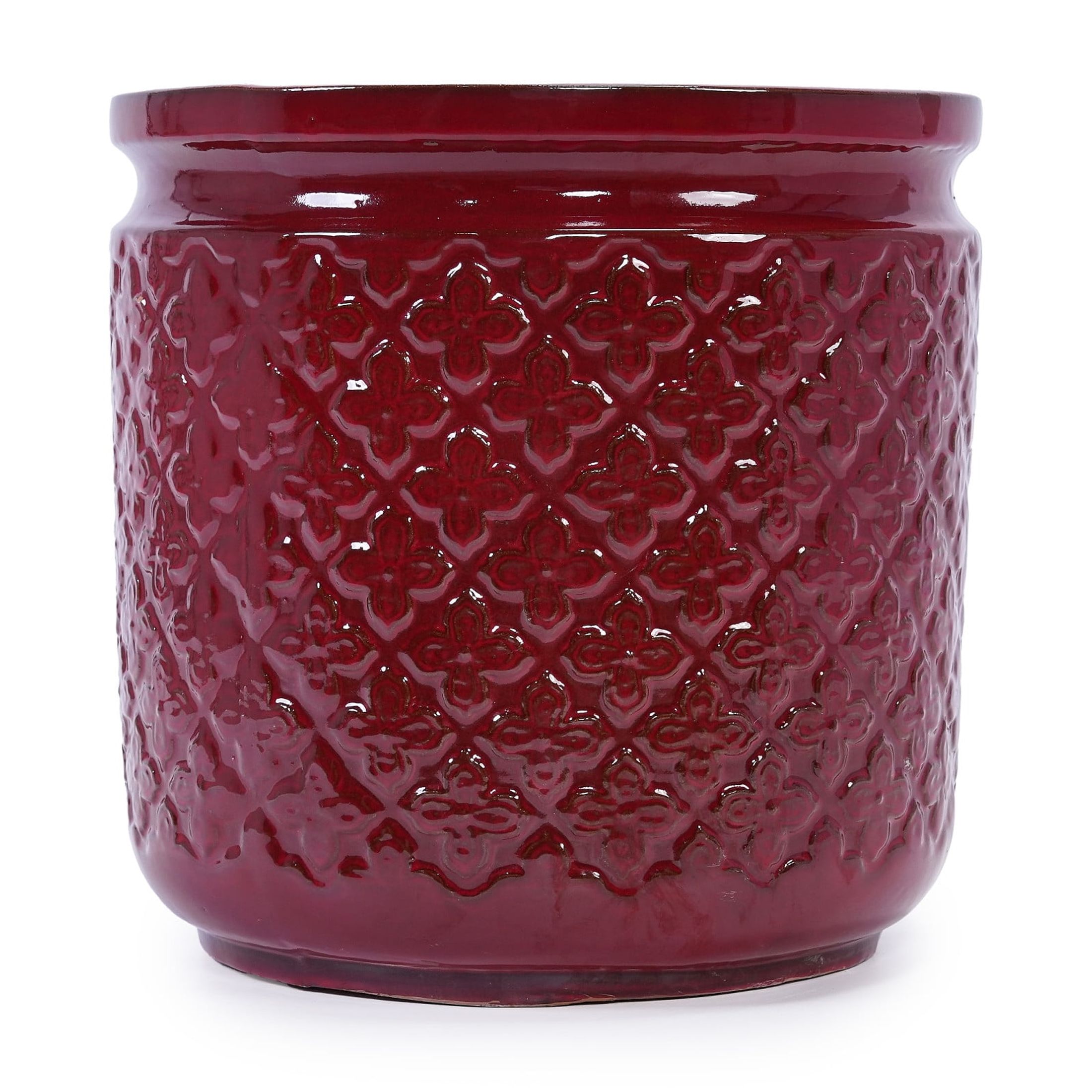 Noble House Modern Angela Ceramic Flowerpot Set, Glossy Finish with Drainage Hole Set of 3, Bean Paste Red