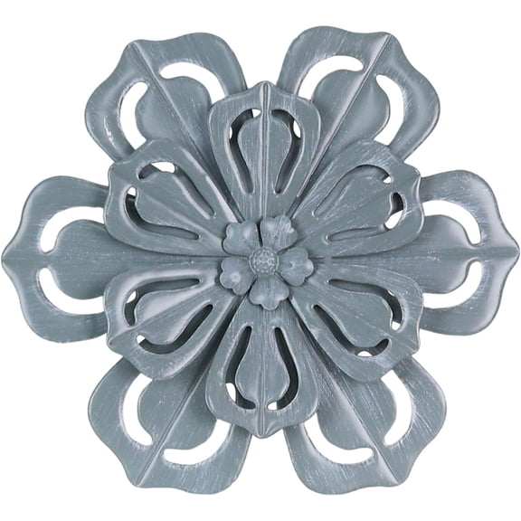 Metal Flower Farmhouse Wall Decor, 16" Large Floral Metal Blue Wall Art for Indoor Outdoor, Boho Wall Decor for Bathroom, Living Room, Kitchen, Bedroom, Porch, Garden, Yard