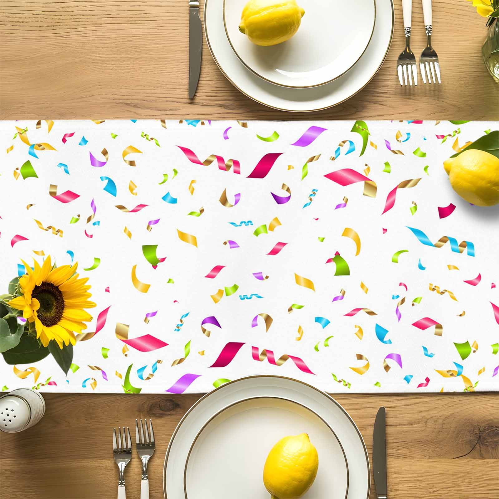 Happy Birthday to You Words Table Runner 90 Inches Long, Colorful Ribbon Table Runners Tabletop Scarf Kitchen Dining Tables Decoration for Home Party Indoor Outdoor