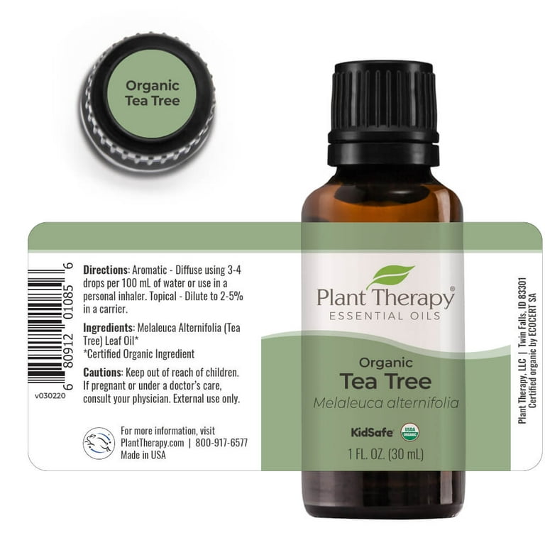 Plant Therapy Organic Tea Tree Oil (Melaleuca) 100% Pure, USDA Certified  Organic, Undiluted, Natural Aromatherapy, Therapeutic Grade 30 mL (1 oz) 