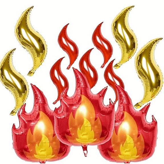 Hoppin Gee 12pcs Firefighter Theme red Flaming Aluminum Film Balloons, Birthday Party Decoration