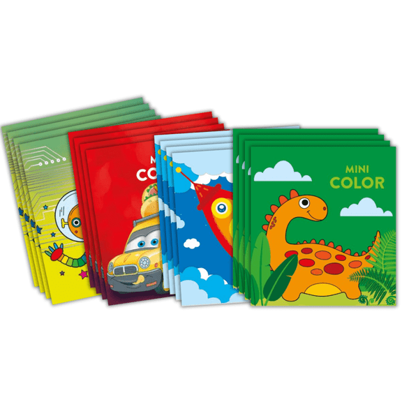 Mini Color 16 Book multi-pack: Dinosaur, Rocket, Hot Dog Wagon, and Android, 16 count