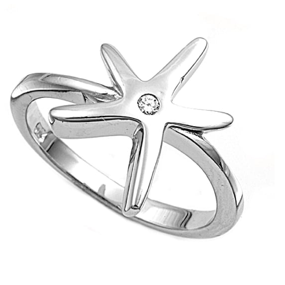 Starfish Cubic Zirconia Ring Sterling Silver 925 Size 7