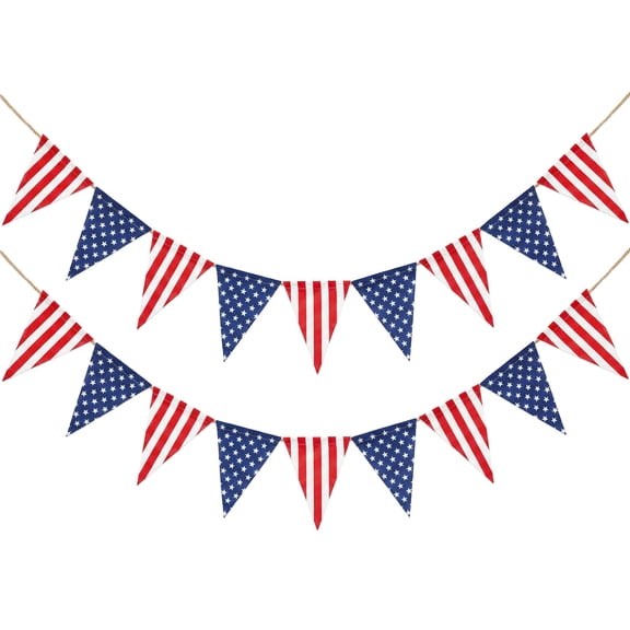 allydrew 4th of July Patriotic Stars and Stripes American Flag Pennant Banner Garland (Set of 2)