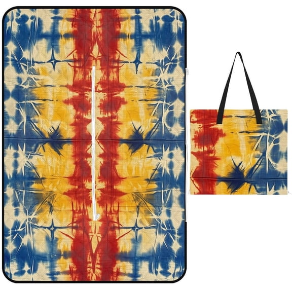 Colorful Tie Dye Vortex Picnic Blanket Waterproof Outdoor Beach Blanket Hand-held Pad Suitable for Travel, Camping, Beach, Family Gatherings